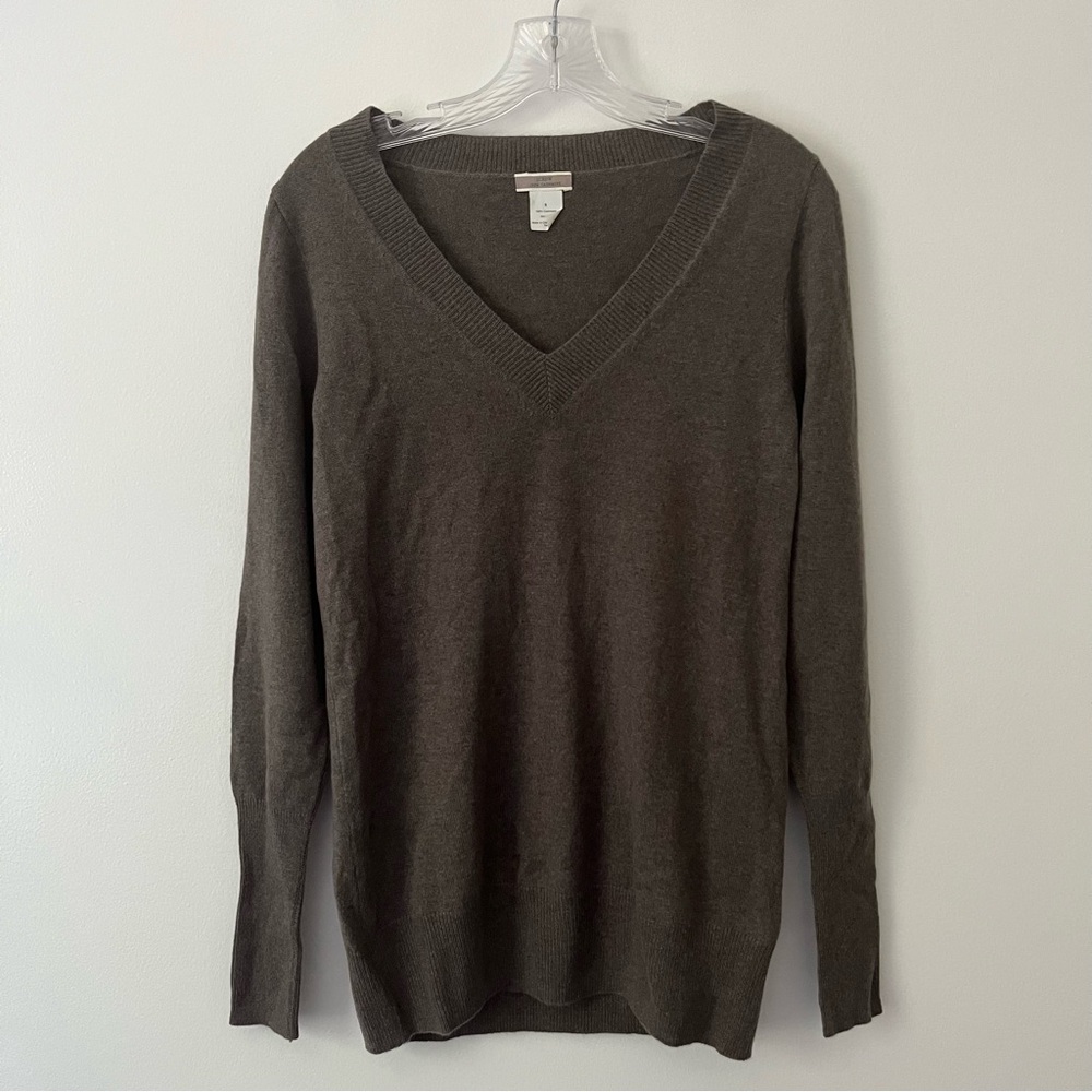 J Crew 100% Cashmere Y2K Ribbed V Neck Brown Sweater Small Coquette Bella Swan